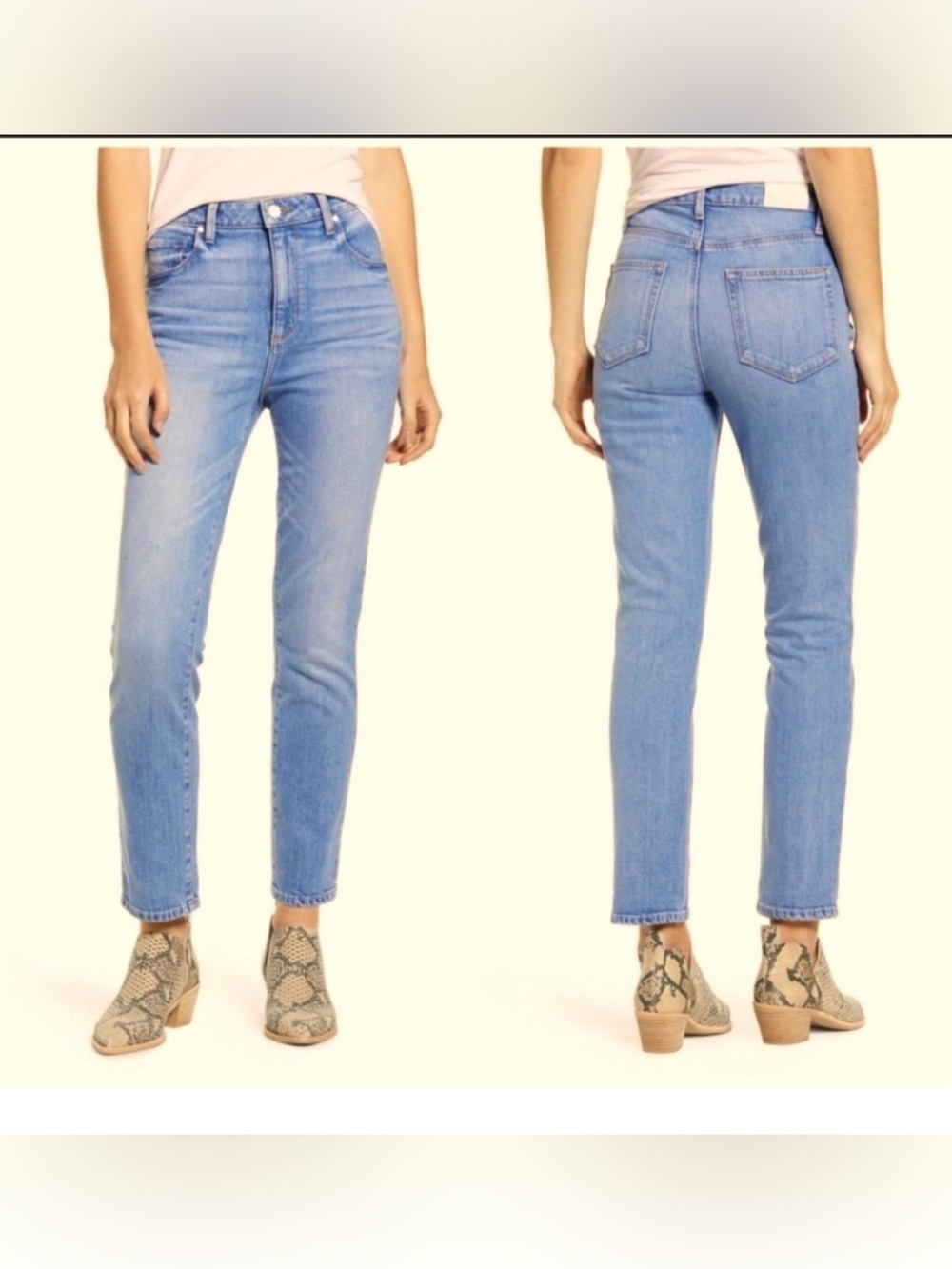 Paige Sarah Slim Crop High Rise Jeans Skysong Wash Destroyed Hem Denim 27